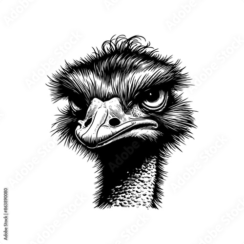 Ostrich in black and white animal illustration photo