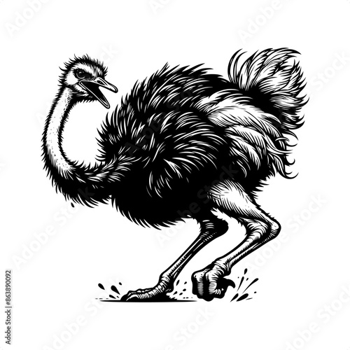 Ostrich in black and white animal illustration photo