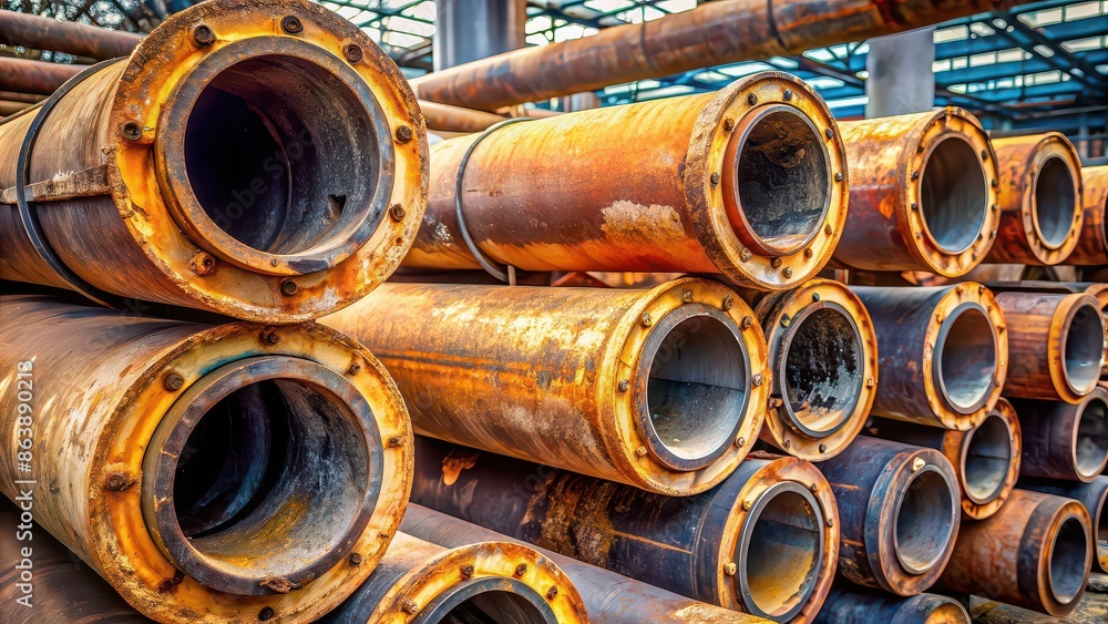 Rusted industrial pipes with insulation , rusted, industrial, pipes, metal, corrosion, weathered, decay, deteriorated Rusted industrial pipes with insulation , rusted, industrial, pipes, metal, corrosion, weathered, decay, deteriorated