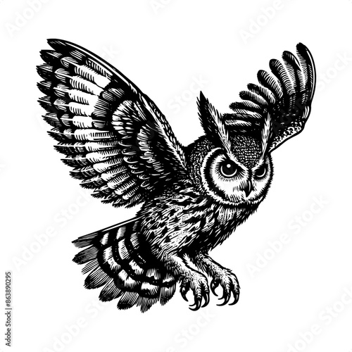 owl in black and white animal illustration
