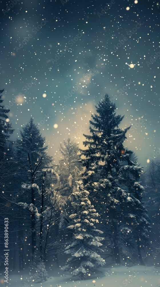 Trees, Stars, Snow image wallpaper - generative ai Trees, Stars, Snow image wallpaper - generative ai
