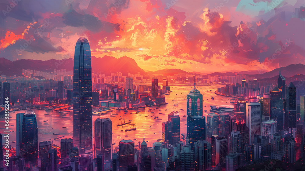 Fototapeta premium Colorful Urban Skyline