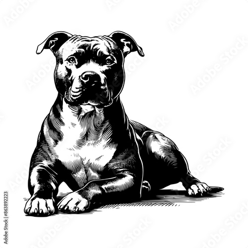 pitbull in black and white animal illustration