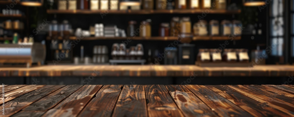 A rustic wooden table in sharp focus with a blurred coffee shop interior in the background. The scene is warm and inviting, featuring potted plants, hanging lights, and a cozy atmosphere. A rustic wooden table in sharp focus with a blurred coffee shop interior in the background. The scene is warm and inviting, featuring potted plants, hanging lights, and a cozy atmosphere.
