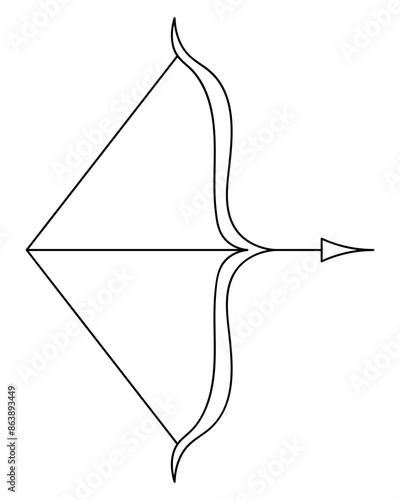 Archery with an arrow. Sketch. A crossbow with a drawn string, a sporting instrument for target shooting. Vector illustration. Coloring book for children. Doodle style. Isolated background. 