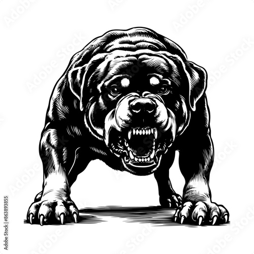 Rottweiler in black and white animal illustration