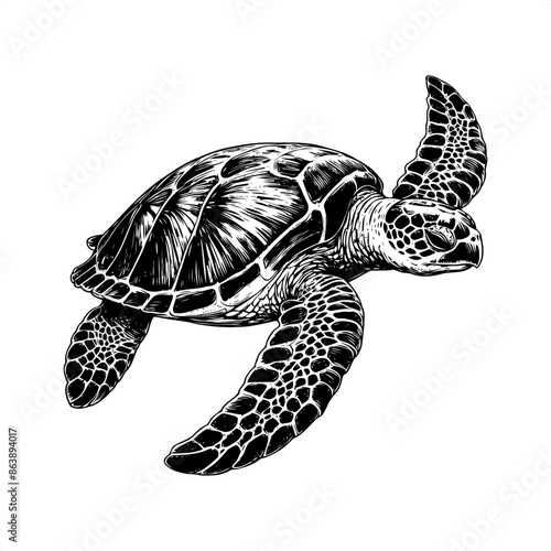 turtle, tortoise in black and white animal illustration