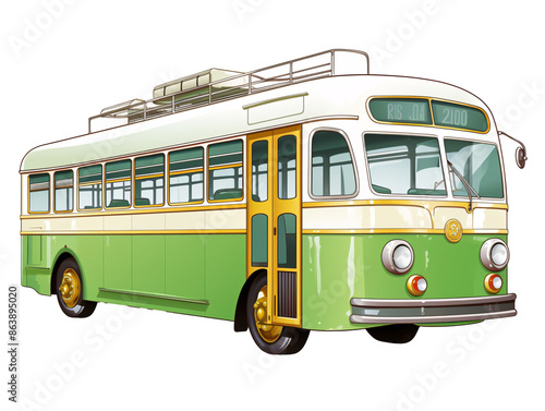a green and white bus
