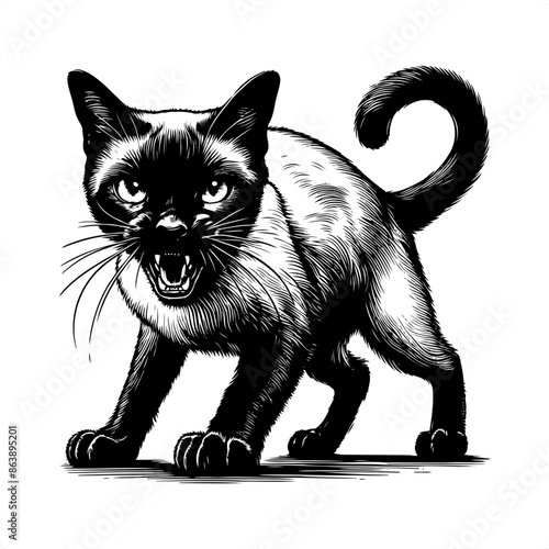 cat in black and white animal illustration