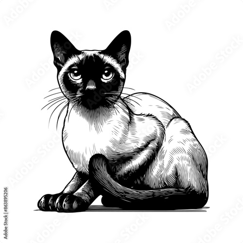 cat in black and white animal illustration