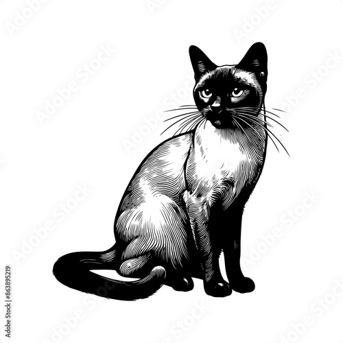 cat in black and white animal illustration