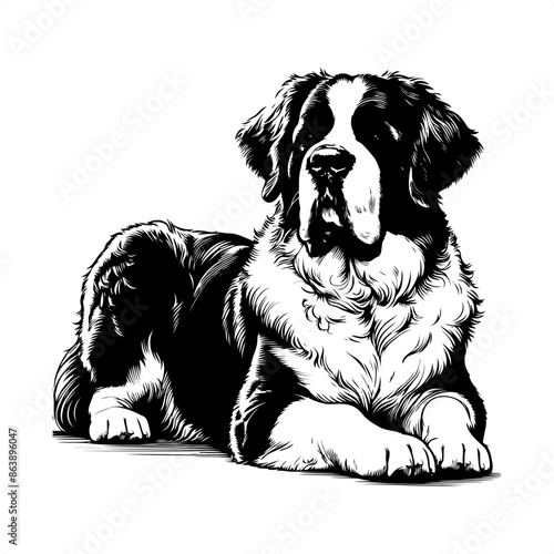 bernard, dog in black and white animal illustration