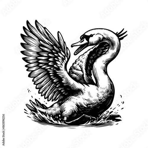 swan in black and white animal illustration