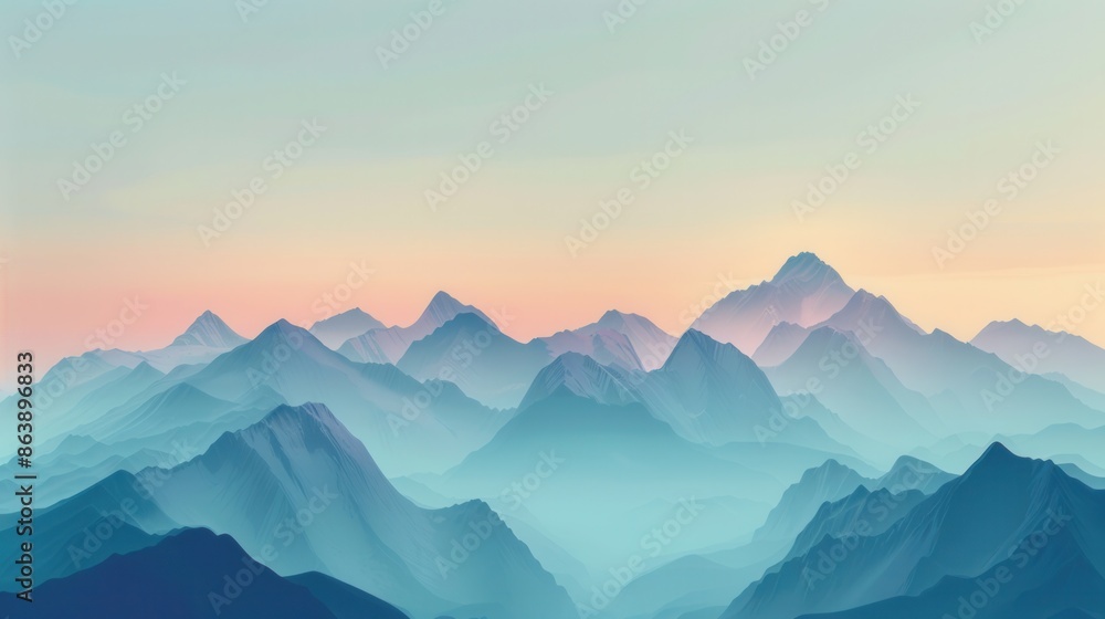 A tranquil scene of a mountain range at dawn, with the peaks illuminated by the first rays of the sun. Soft pastel hues in the sky create a serene and inspiring atmosphere. Generative AI A tranquil scene of a mountain range at dawn, with the peaks illuminated by the first rays of the sun. Soft pastel hues in the sky create a serene and inspiring atmosphere. Generative AI