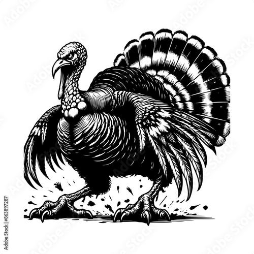 turkey in black and white animal illustration