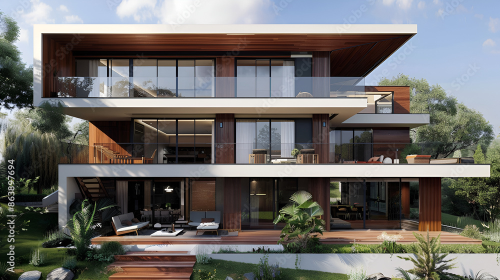A picture of modern home with a garage and door lawn exterior,3d rendering of modern cozy house with garage and pool for sale or rent. Black car parked in front of the house
A picture of modern home with a garage and door lawn exterior,3d rendering of modern cozy house with garage and pool for sale or rent. Black car parked in front of the house