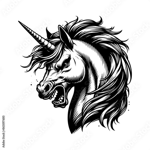 unicorn in black and white animal illustration