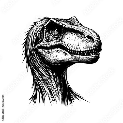 Velociraptor in black and white animal illustration