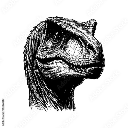 Velociraptor in black and white animal illustration