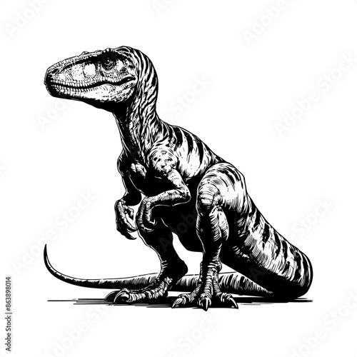 Velociraptor in black and white animal illustration