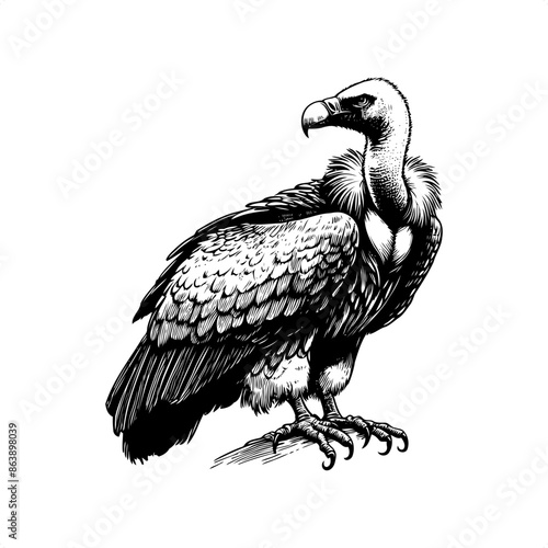 Vulture in black and white animal illustration