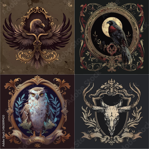 fantasy emblem line icon illust