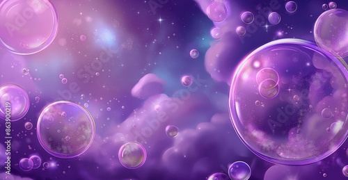Wallpaper Mural Fantasy wallpaper with a dreamy background featuring cute purple planets and glowing bubbles floating in space. Torontodigital.ca