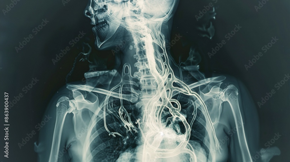Detailed X-ray of the chest highlighting a thoracic aortic aneurysm ...