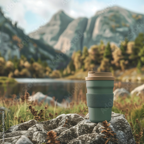 A high-quality mockup of a travel mug with customizable design, Travel mug mockup with customizable template