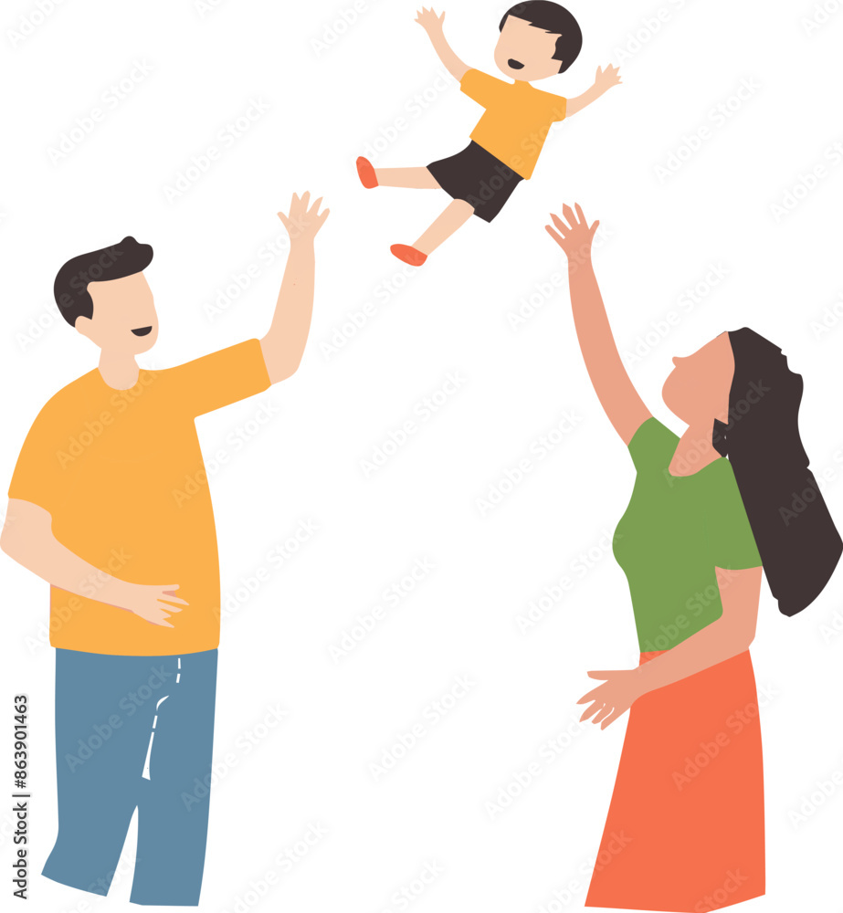 Obraz premium A man and a woman are playing with a child