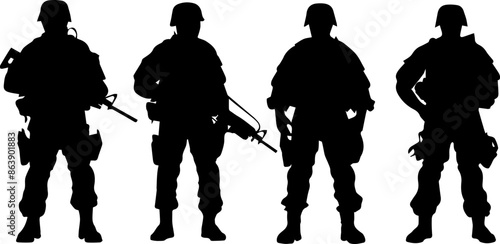 A group of soldiers stand in a line, all wearing the same uniform