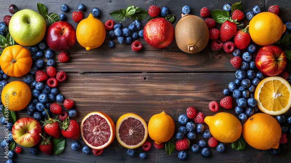 A vibrant image showcasing an assortment of fresh berries and fruits with copyspase A vibrant image showcasing an assortment of fresh berries and fruits with copyspase