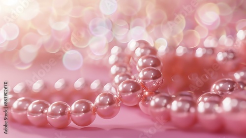 Elegant pink pearls on a shiny pink background. © Farm