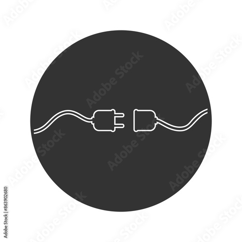 Electric plug and outlet socket unplugged line icon in flat. Vector illustration