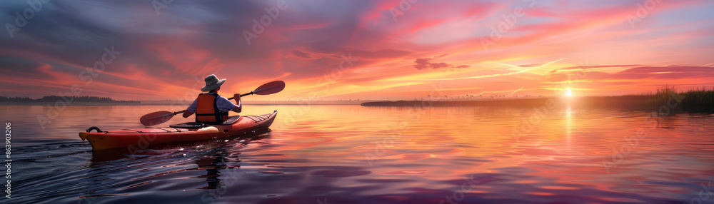 Serene Coastal Adventure of a Kayaker Navigating Coastal Waters with Clear Skies, Outdoor Exploration, Scenic Seascape, Peaceful Journey, Adventure Enthusiast, Beautiful Horizon, Natural Beauty Serene Coastal Adventure of a Kayaker Navigating Coastal Waters with Clear Skies, Outdoor Exploration, Scenic Seascape, Peaceful Journey, Adventure Enthusiast, Beautiful Horizon, Natural Beauty