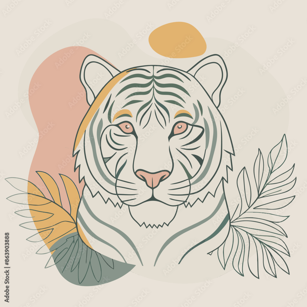 Obraz premium Artistic tiger illustration with abstract background, earthy tones, wildlife