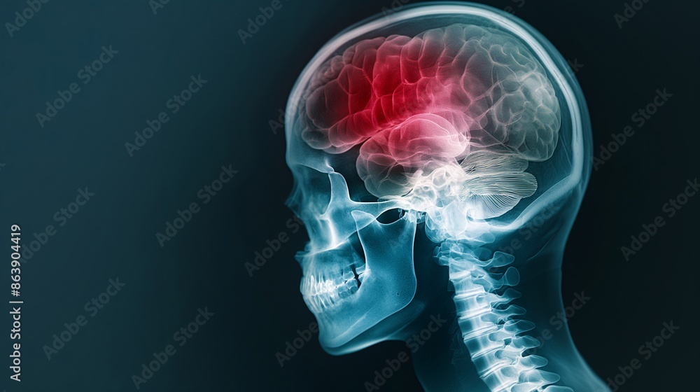 X-ray image highlighting a chronic subdural hematoma X-ray image highlighting a chronic subdural hematoma