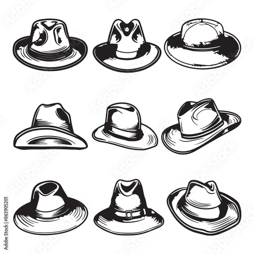 Simple hat set, black vector illustration on white background