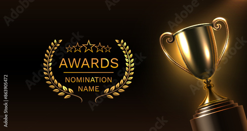 Award ceremony nomination name podium, golden prize event, scene star ceremony. Vector illustration