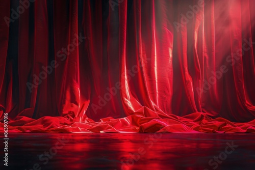 Red Velvet Theater Curtains Drawn Back With Light Shining Through