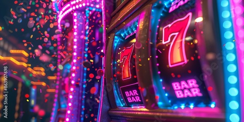 Vibrant Slot Machine Celebration in Neon Casino Nightlife