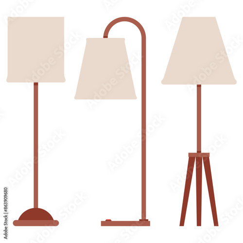 Floor lamps vector cartoon set isolated on a white background.