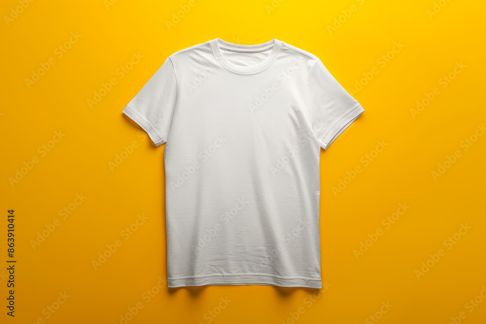White T-Shirt Mockup on a Yellow Background White T-Shirt Mockup on a Yellow Background