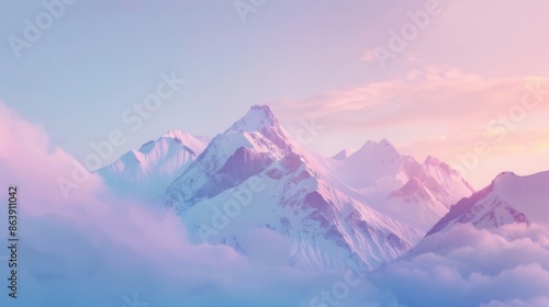 A breathtaking view of snow-capped mountain peaks bathed in the soft, pastel hues of dawn. Generative AI