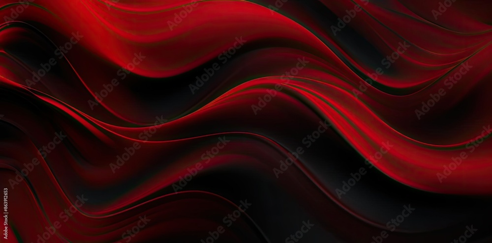 Obraz premium Abstract 3D Red and Black Swirling Waves Illustration