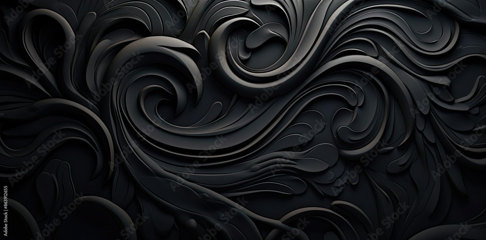 Abstract Black 3D Swirling Floral Background Abstract Black 3D Swirling Floral Background