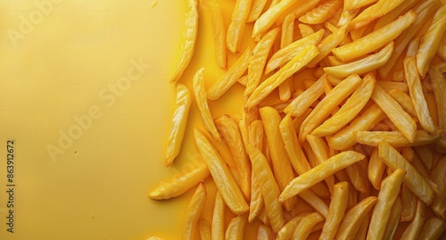 Golden French Fries on a Gray Textured Background