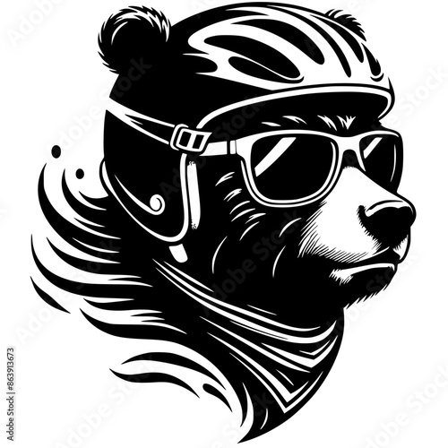 Silhouette of a bear wearing a bicycle helmet