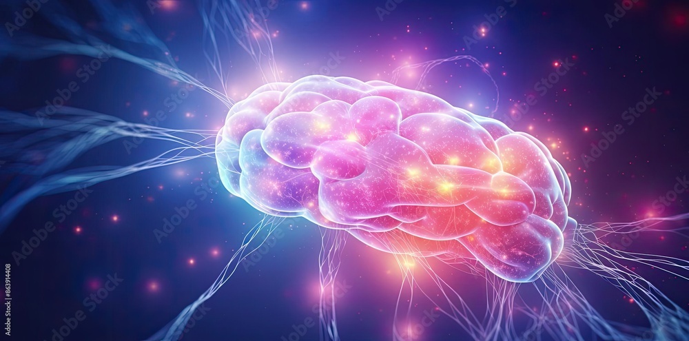 3D Illustration of a Brain with Glowing Synapses and Connections 3D Illustration of a Brain with Glowing Synapses and Connections