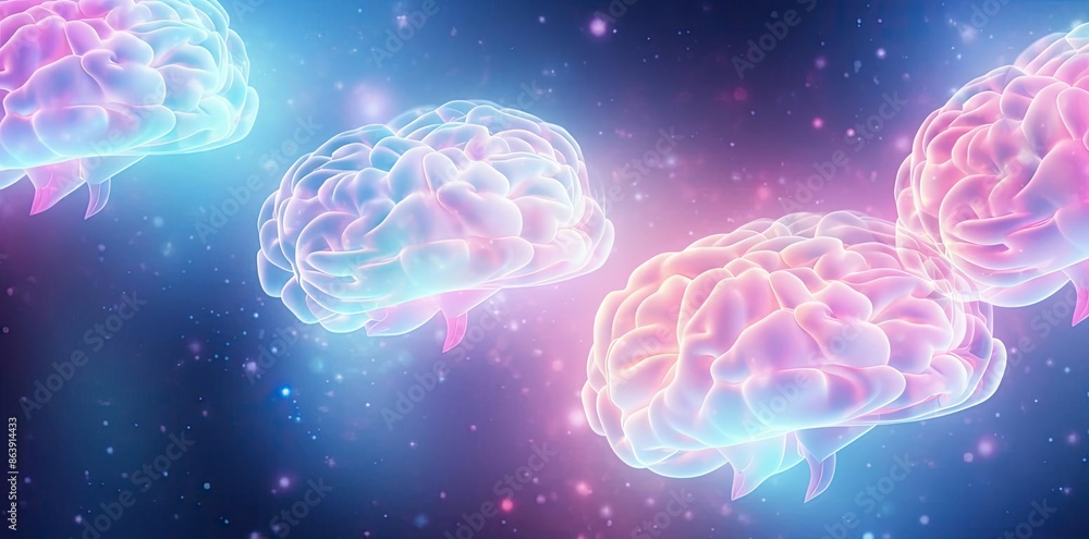3D Illustration of Pink and Blue Brains Against a Glowing Background 3D Illustration of Pink and Blue Brains Against a Glowing Background